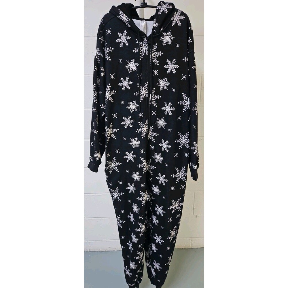Fabletics Snowflake Cozy Hooded Fleece One Piece Jumpsuit Sz XXL